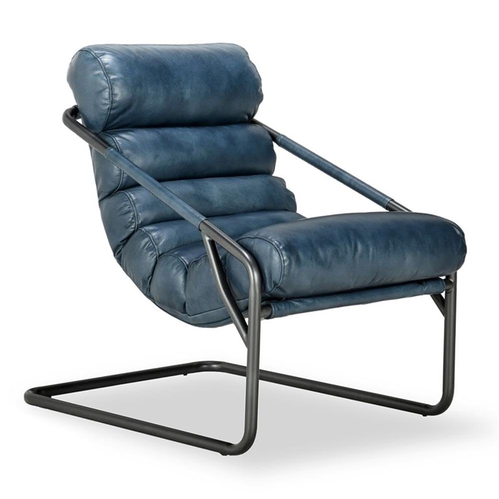 Kosas Home Jackson Transitional Leather Accent Chair in Dark Blue