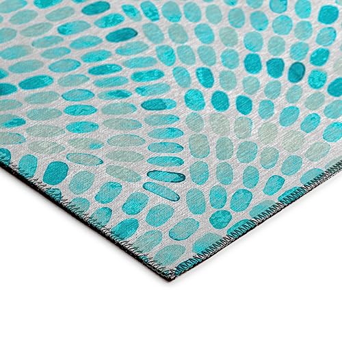 Addison Rugs Surfside Asr37 Aqua 8' X 8' Indoor Outdoor Round Rug, Easy Clean, Machine Washable, Non Shedding, Bedroom, Living R