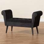 Baxton Studio Hanayo Black Velvet Fabric Upholstered Black Finished Wood Bench