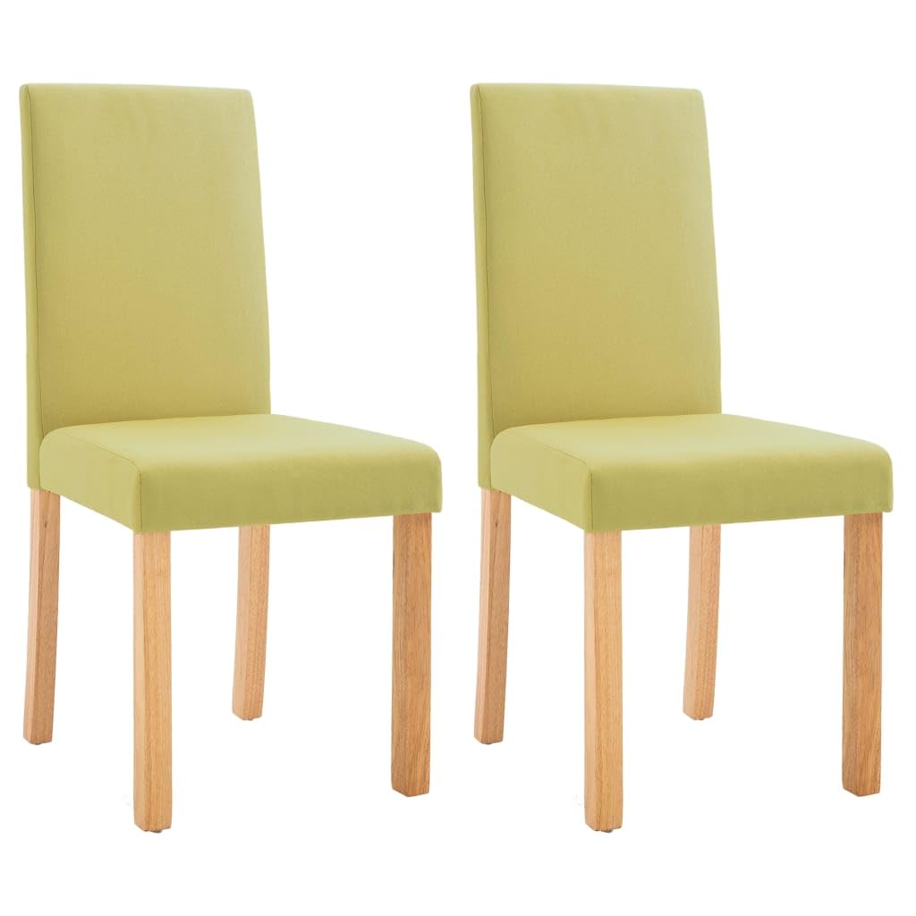 vidaXL Dining Chairs - Elegant Fabric Upholstery in Green, Solid Wooden Legs, Pack of 2