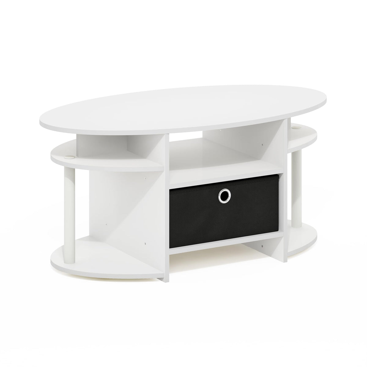 Furinno Jaya Simple Design Oval Coffee Table With Bin, White/White/Black