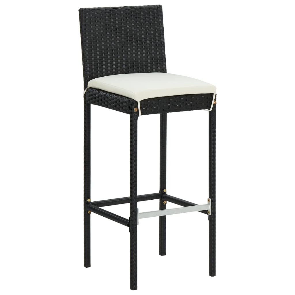 vidaXL 2pcs Black Poly Rattan Bar Stools with Cushions