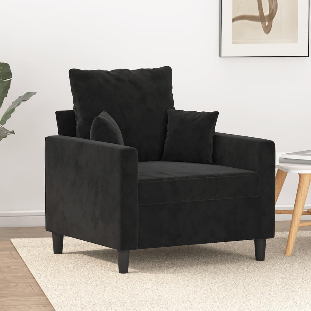 vidaXL Plush Velvet Sofa Chair - Black, Modern Design, Sturdy Metal Frame, Thick Padding for Comfort, Perfect for Living Room, Lounge Area or Office