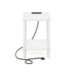 Furinno Turn-N-Tube 2-Tier Side Table, End Table with USB and Type-C Charging Port, White/White