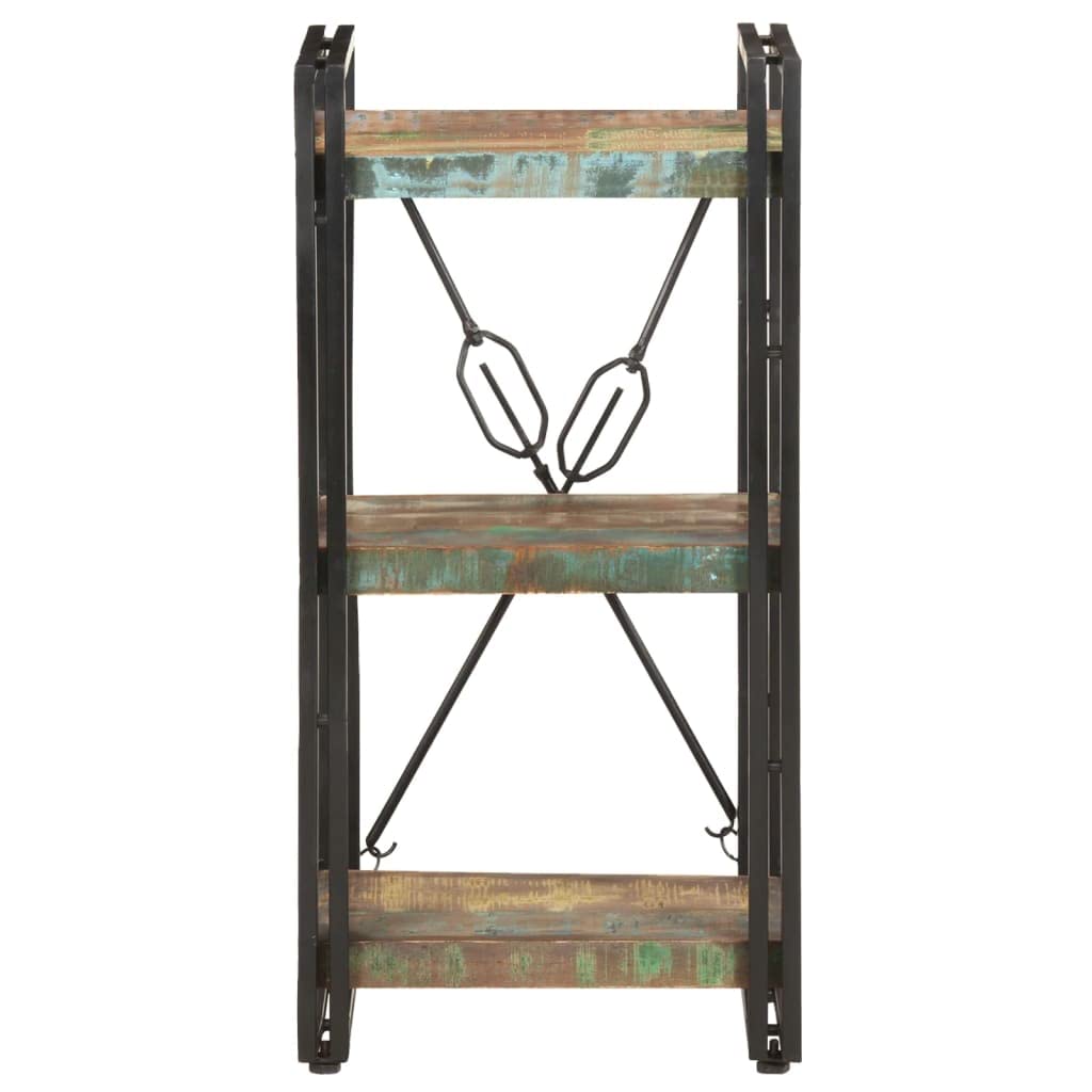vidaXL 3-Tier Bookcase - Industrial Style Display Shelf with Mixed Color Solid Reclaimed Wood and Powder-Coated Steel Frame - 15.7&quot;x11.8&quot;x31.5&quot; Durable Structure