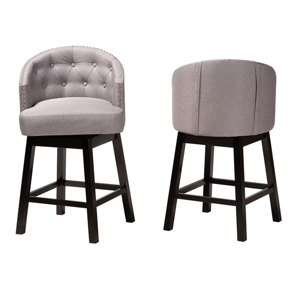 Baxton Studio Theron Mid-Century Transitional Grey Fabric and Espresso Brown Finished Wood 2-Piece Swivel Counter Stool Set