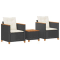 vidaXL 3-piece Bistro set with cushions poly rattan and acacia wood black