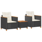 vidaXL 3-piece Bistro set with cushions poly rattan and acacia wood black