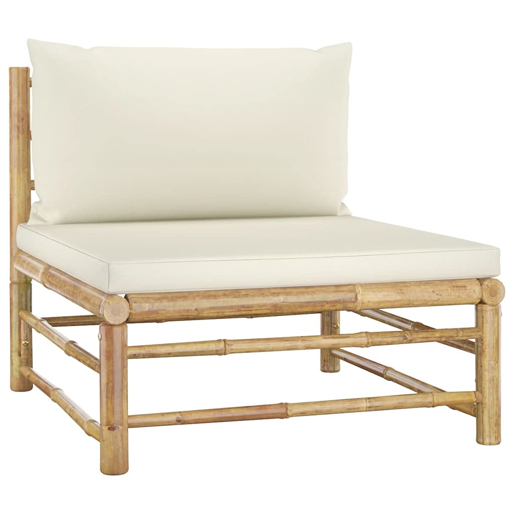 vidaXL Patio Lounge Set 4 Piece, Sectional Sofa for Outdoor Garden, Patio Furniture with Cream White Cushions, Coffee Table, Modern Style, Bamboo