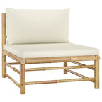 vidaXL Patio Lounge Set 4 Piece, Sectional Sofa for Outdoor Garden, Patio Furniture with Cream White Cushions, Coffee Table, Modern Style, Bamboo