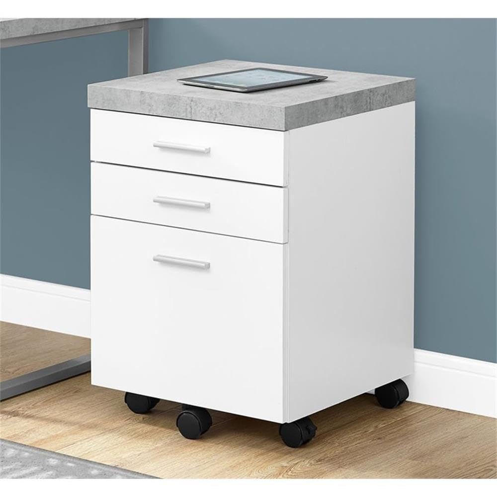 Monarch Specialties I 7051 File Cabinet, Rolling Mobile, Storage Drawers, Printer Stand, Office, Work, Laminate, Grey, White, Contemporary, Modern
