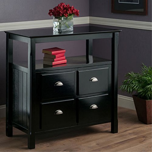 Ergode Wood Timber Buffet Cabinet - Contemporary Storage with Open Shelf, 2 Doors & Elegant Design - Black Finish - 36' W x 18.03' D x 35.98' H