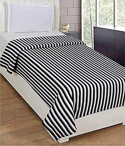 MORADO Black and White Stripe Light Weight Polar Fleece Single Panipat Famous Warm or Hot AC Blanket (90X60 Inches, Black and Wh