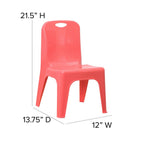 Flash Furniture Whitney 4 Pack Red Plastic Stackable School Chair with Carrying Handle and 11'' Seat Height