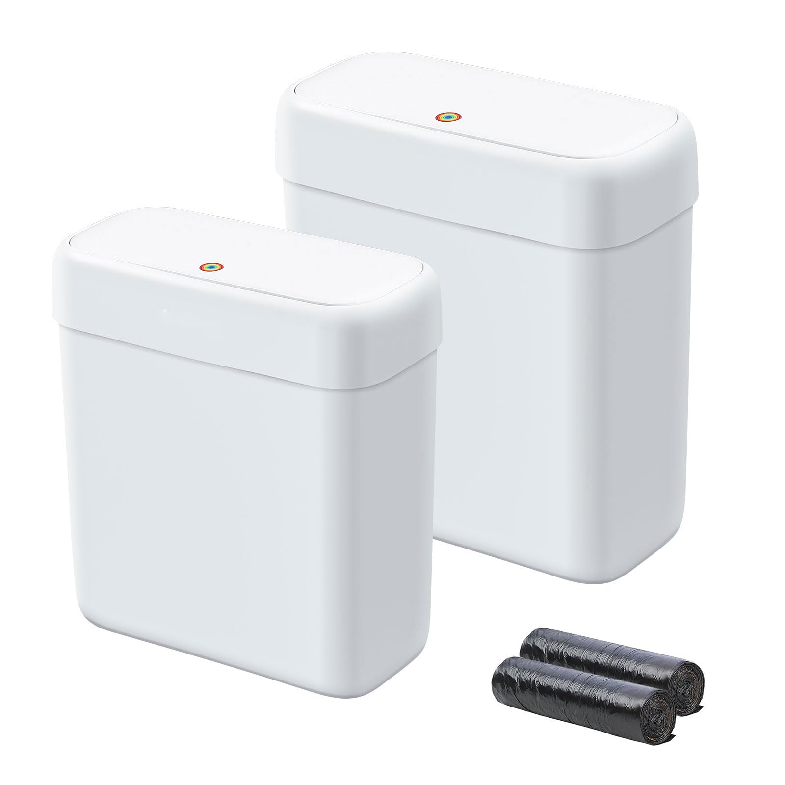 funest 2 Pack Bathroom Trash Can with Lid, 3 Gal/12 L & 2.7 Gal/10L Garbage Can with Pop-Up Lid, Small Spaces Plastic Trash Can,