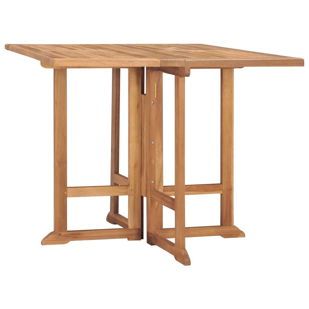 vidaXL Solid Teak Wood Folding Patio Dining Table - Weather Resistant Outdoor Furniture with Space-Saving Design and Fine Sanded Finish-New Condition