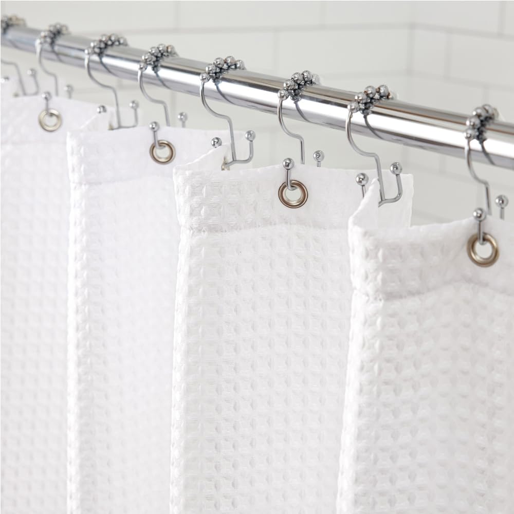 Gorilla Grip Waffle Shower Curtain, Thick Weighted Fabric, Wrinkle And Rust Resistant, Classic Hotel Quality Design, Heavy Duty Long Curtains For Bathroom Showers, Bath Tubs, Machine Wash, 72X72 White