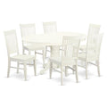 East West Furniture Avwe7-Lwh-W 7 Piece Kitchen Table & Chairs Set Consist Of An Oval Dining Table With Butterfly Leaf And 6 Dining Room Chairs, 42X60 Inch, Linen White