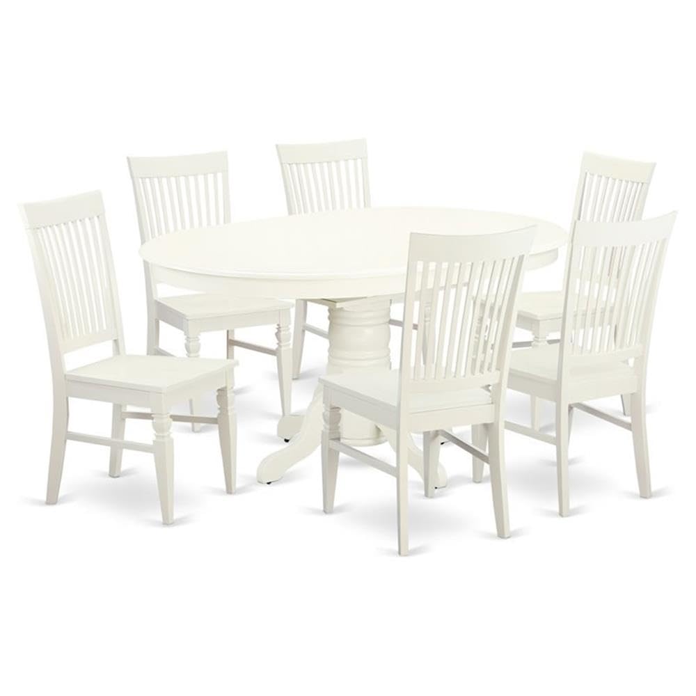 East West Furniture Avwe7-Lwh-W 7 Piece Kitchen Table & Chairs Set Consist Of An Oval Dining Table With Butterfly Leaf And 6 Dining Room Chairs, 42X60 Inch, Linen White
