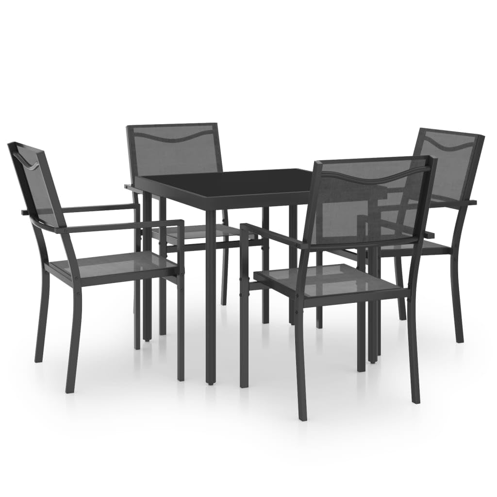 vidaXL Patio Dining Set Steel - 5 Piece Outdoor Dining Furniture with Durable Frame, Comfortable Textilene Upholstered Chairs & Tempered Glass Table