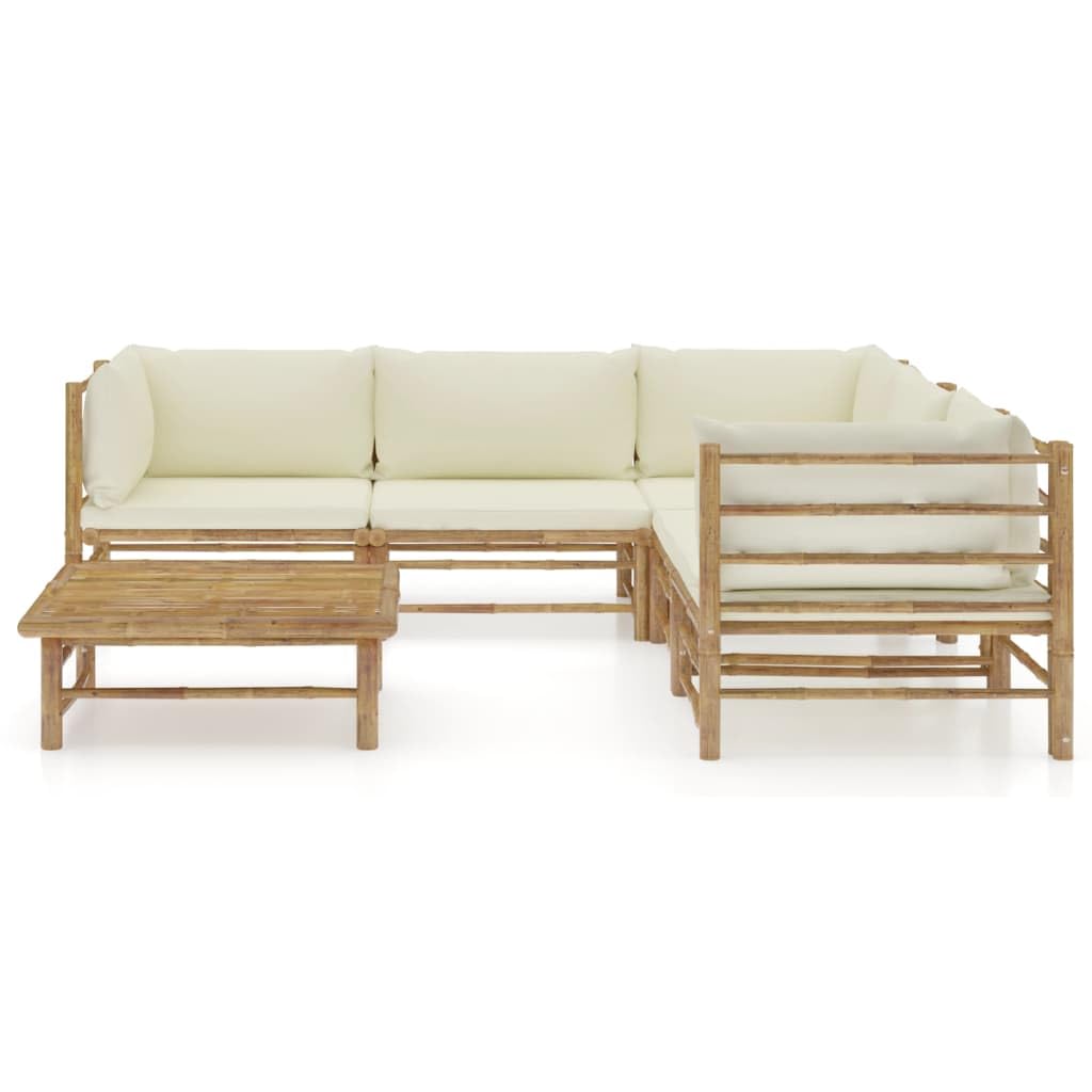 vidaXL 6-Piece Bamboo Patio Lounge Set - Scandinavian Style Eco-Friendly Outdoor Furniture - Cream White Cushions Included - Easy Assembly & Washable Cushion Covers