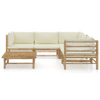 vidaXL 6-Piece Bamboo Patio Lounge Set - Scandinavian Style Eco-Friendly Outdoor Furniture - Cream White Cushions Included - Easy Assembly & Washable Cushion Covers