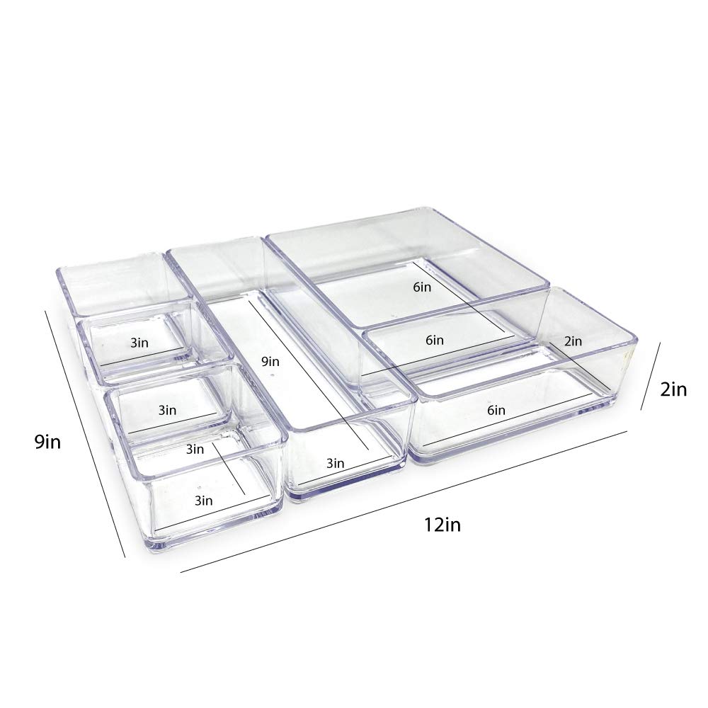 Isaac Jacobs 6-Tray Clear Acrylic Organizer Set, (Six Individual Trays), Multi-Purpose, Stackable Storage Solution For Makeup, C