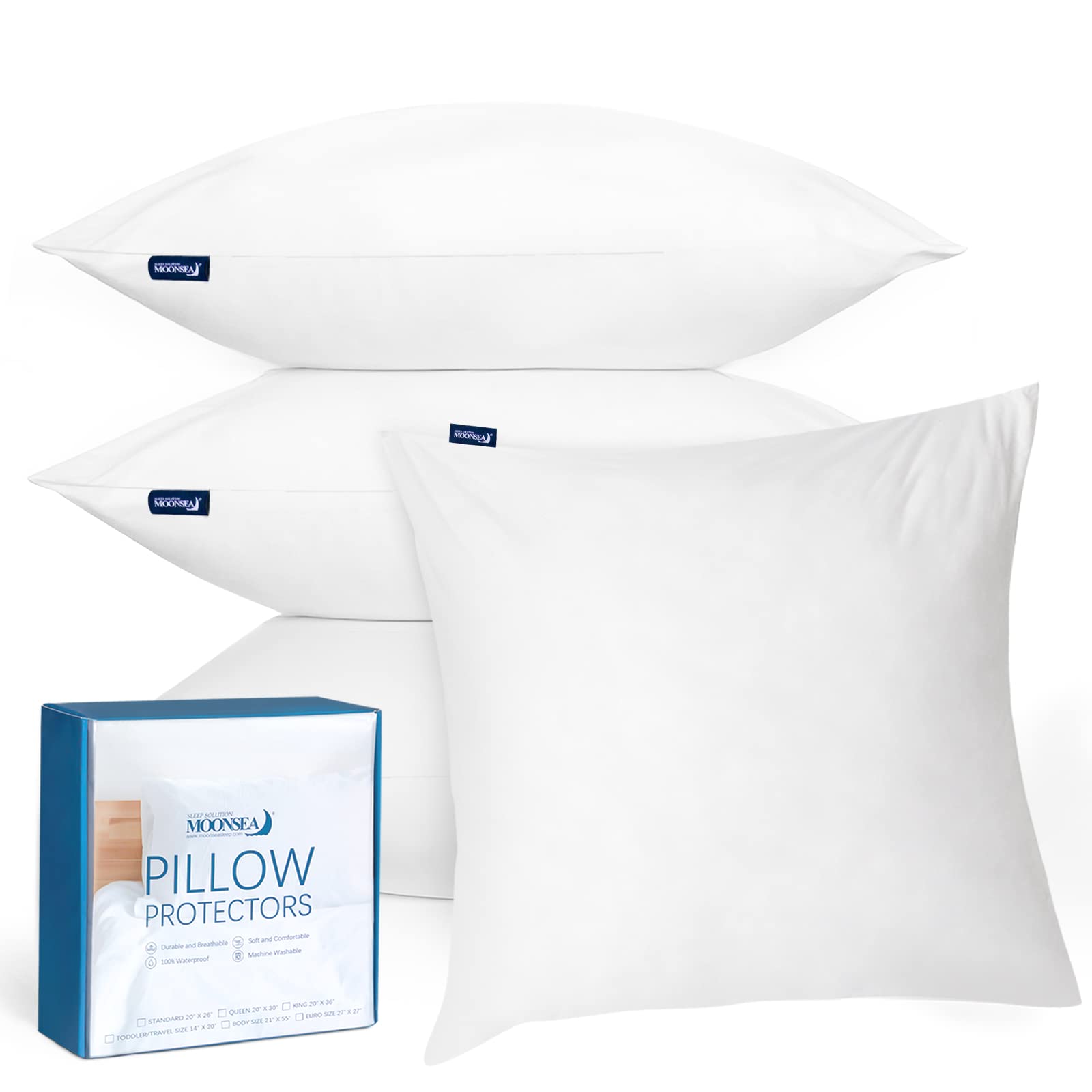 18 'X18 ' Waterproof Pillow Covers Set Of 4 For Square Throw Pillow 18X18 Inch, White Zippered Pillow Protector, Feather Proof