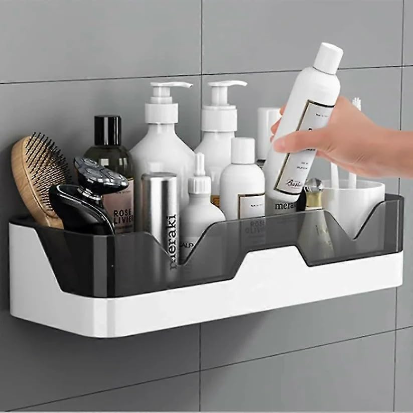 Wall Mounted Bathroom Shelf Organiser | Double Layer Storage Rack With Drainage | SelfAdhesive No Drill Installation| Grey And 