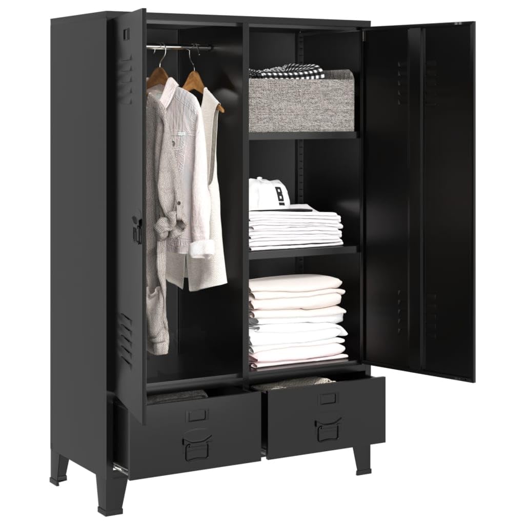 vidaXL Wardrobe Industrial Black 35.4&quot;x15.7&quot;x55.1&quot; Steel