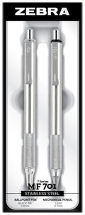 Zebra Pen M/F 701 Stainless Steel Mechanical Pencil And Ballpoint Pen Set, Fine Point, 0.7Mm Hb Lead And 0.8Mm Black Ink, 2-Coun