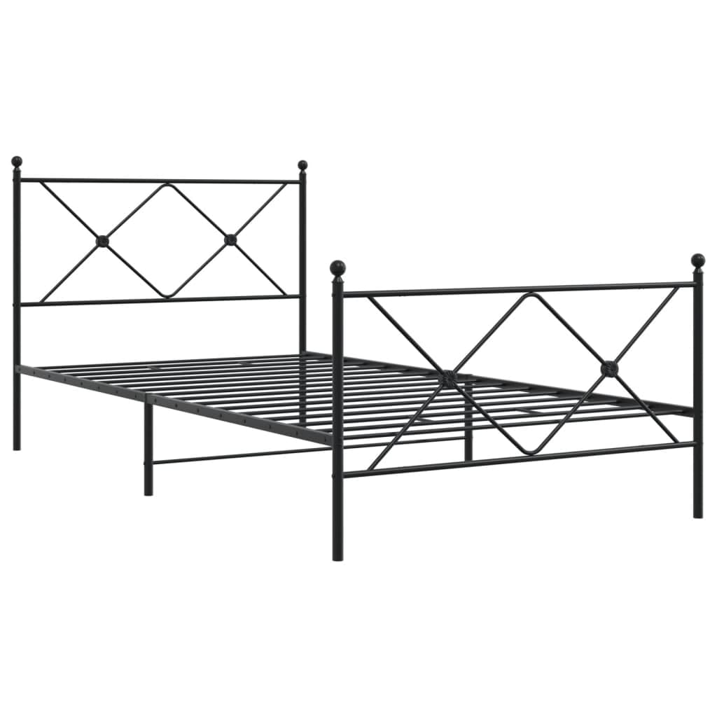 vidaXL Black Metal Bed Frame - Robust Steel Construction with Headboard/Footboard, Supportive Slats, Under-Bed Storage, Elegant Single Bed Design for Bedroom Furniture - 39.4&quot;x78.7&quot;