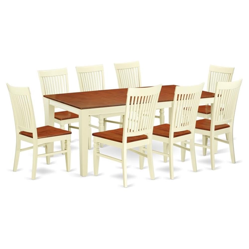East West Furniture Quwe9-Bmk-W 9 Piece Dining Room Furniture Set Includes A Rectangle Wooden Table With Butterfly Leaf And 8 Kitchen Dining Chairs, 40X78 Inch, Buttermilk & Cherry