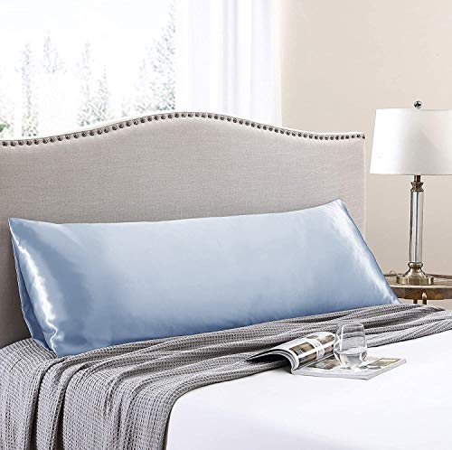 Love'S Cabin Body Pillow Cover, 20X54 Inches Sky Blue Soft Satin Body Pillow Case With Envelope Closure, Silky Slip Cooling Body