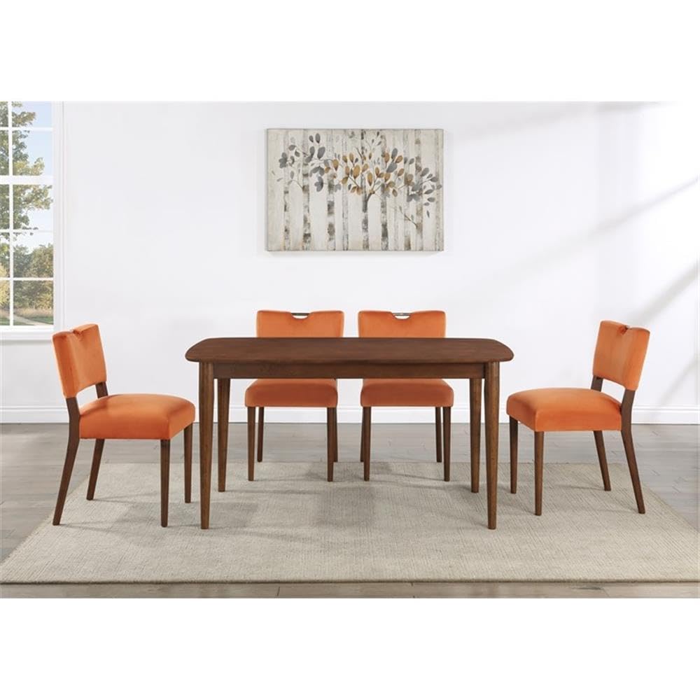 Comfort Pointe Bonito Burnt Orange Velvet 5-Piece Dining Set in Walnut Wood Finish