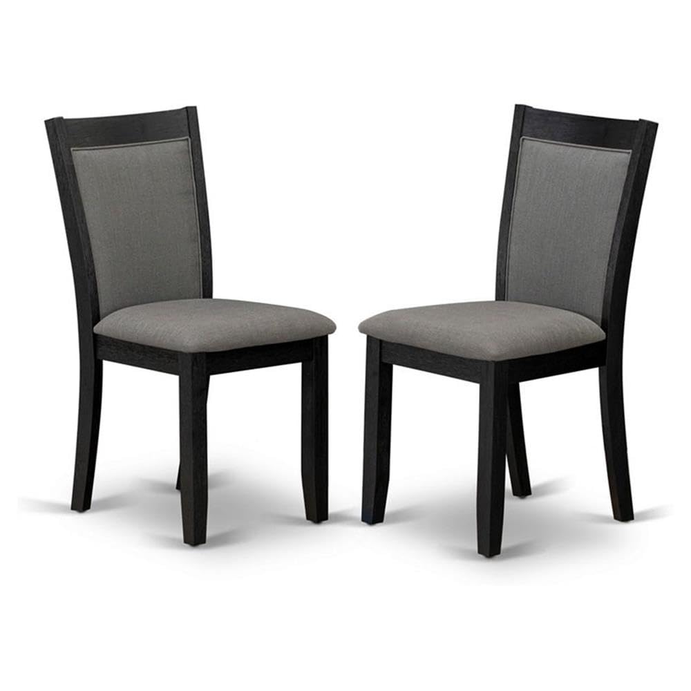 East West Furniture MZC6T50 Monza Parson Dining Room Chairs - Dark Gotham Grey Linen Fabric Padded Chairs, Set of 2, Wirebrushed Black