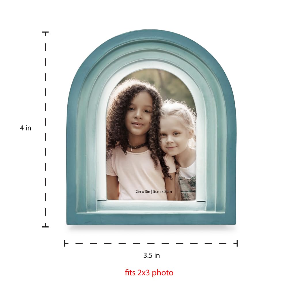 Isaac Jacobs 2X3 Vertical Blue Arc Resin Picture Frame With Gradient Design, Decorative Photo Frame, Tabletop & Wall Display, Ha