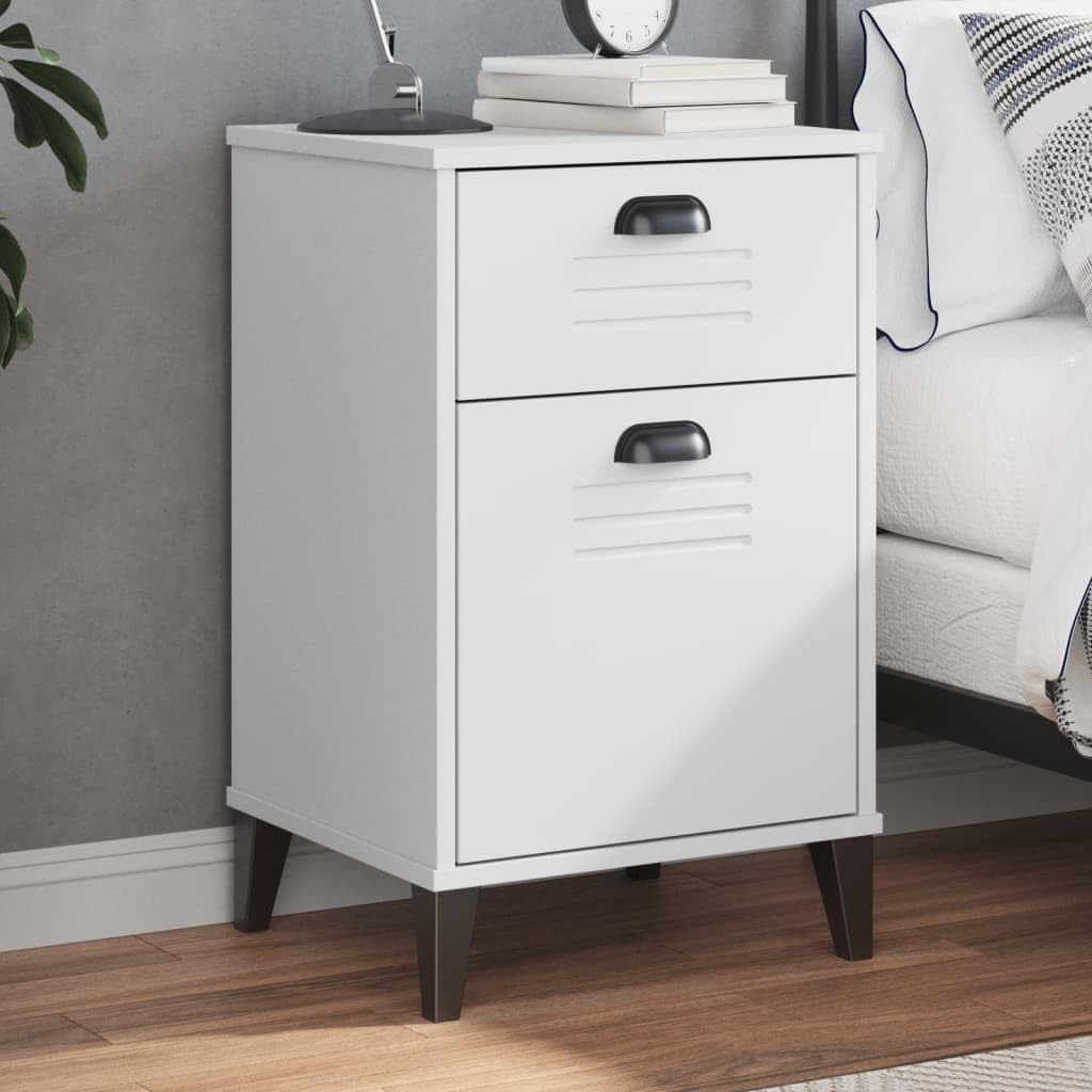 vidaXL Bedside Cabinet - White Engineered Wood Nightstand/End Table, Industrial Style Bedroom Furniture with Drawer & Compartment