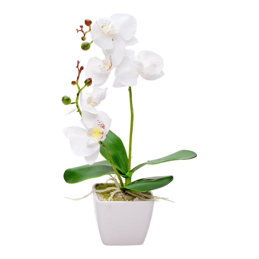 Restaurantware Faux Fiore White Orchid - White Pot - Faux Plants - 13.4'''' - 1Ct Box