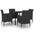vidaXL 5-Piece Patio Dining Set - Weather-Resistant Poly Rattan Chairs & Table - Tempered Glass Tabletop - Cushioned Seats - Black