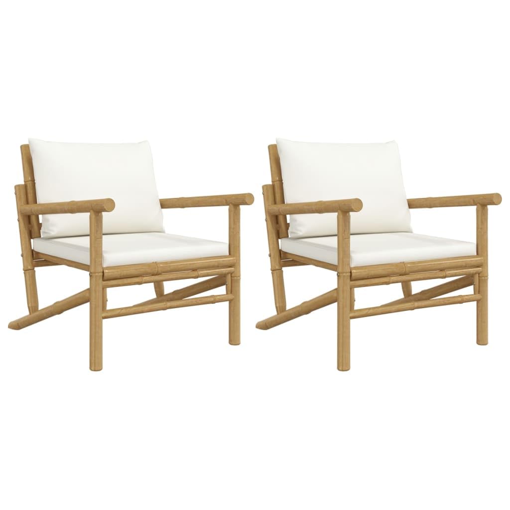 vidaXL Outdoor Garden Patio Chairs with Cream White Cushions - Durable, Lightweight, Bamboo, Comfortable Backrest, Natural Finish