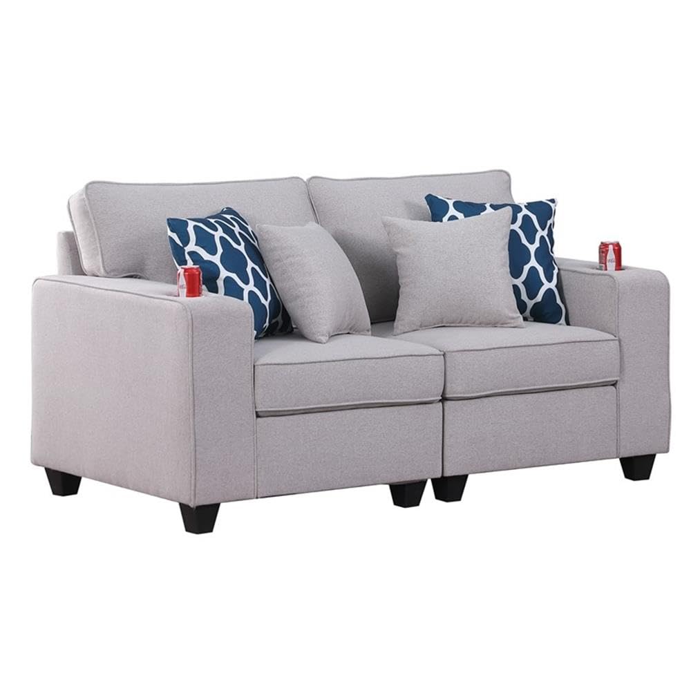 Lilola Home Cooper Light Gray Linen Loveseat with Cupholder
