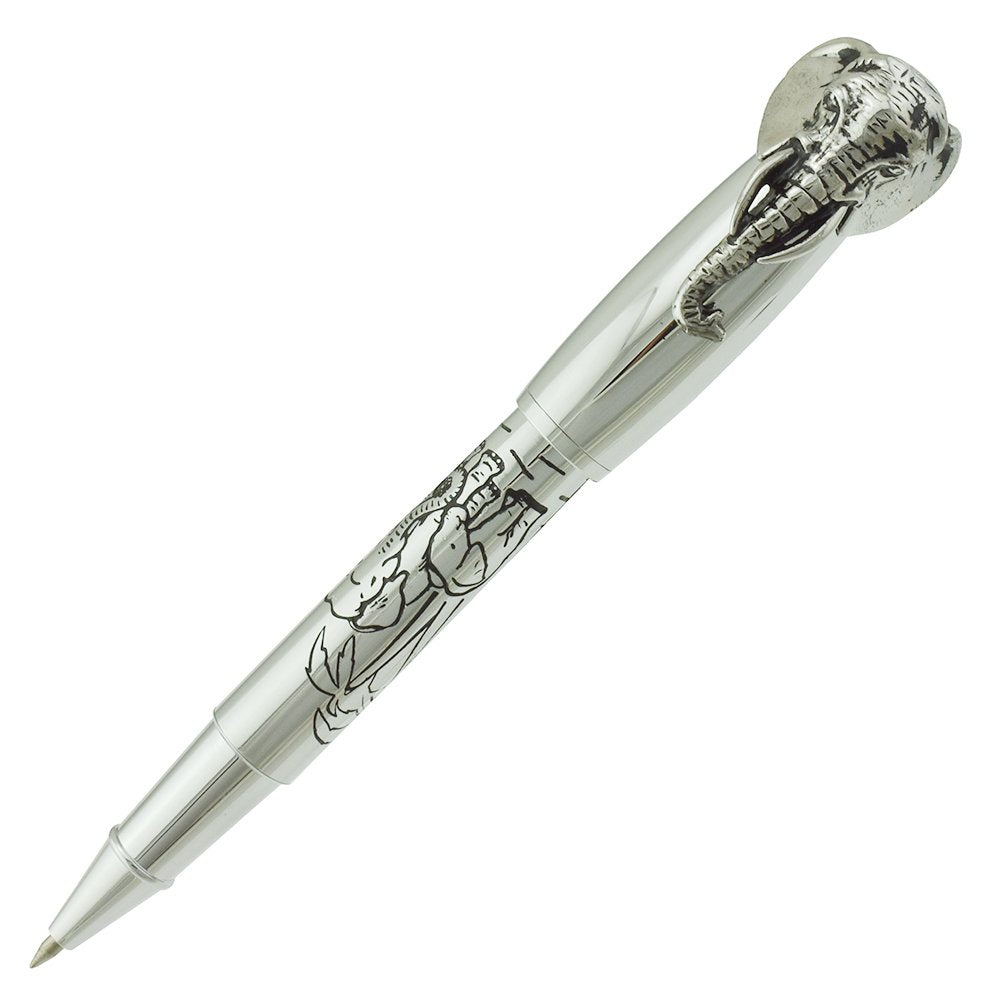 Erofa Fuliwen Rollerball Pen, Silver Stainless Steel Body Elephant Pattern Gift Pen