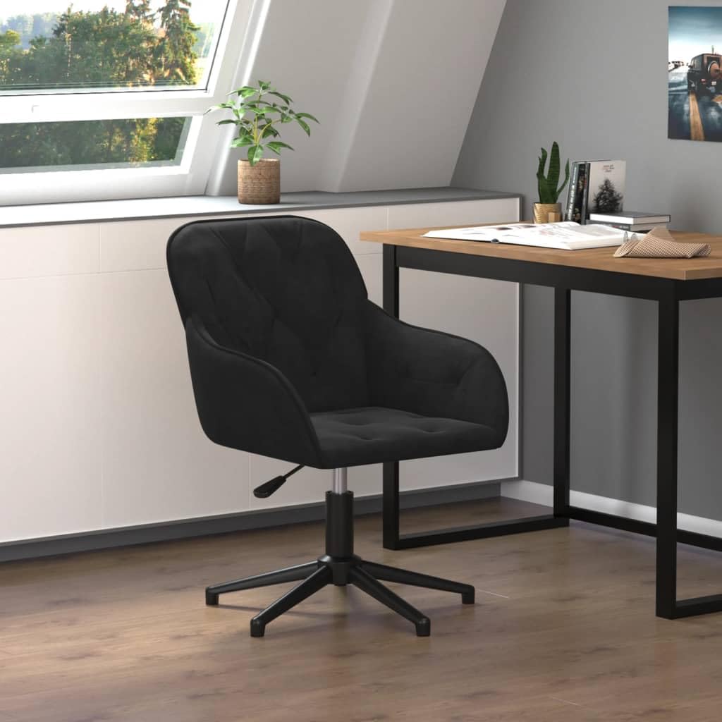 Revera Black Velvet Swivel Office Chair