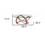 HomeRoots Clear, Walnut 39' Walnut and Clear Glass Abstract Round Coffee Table
