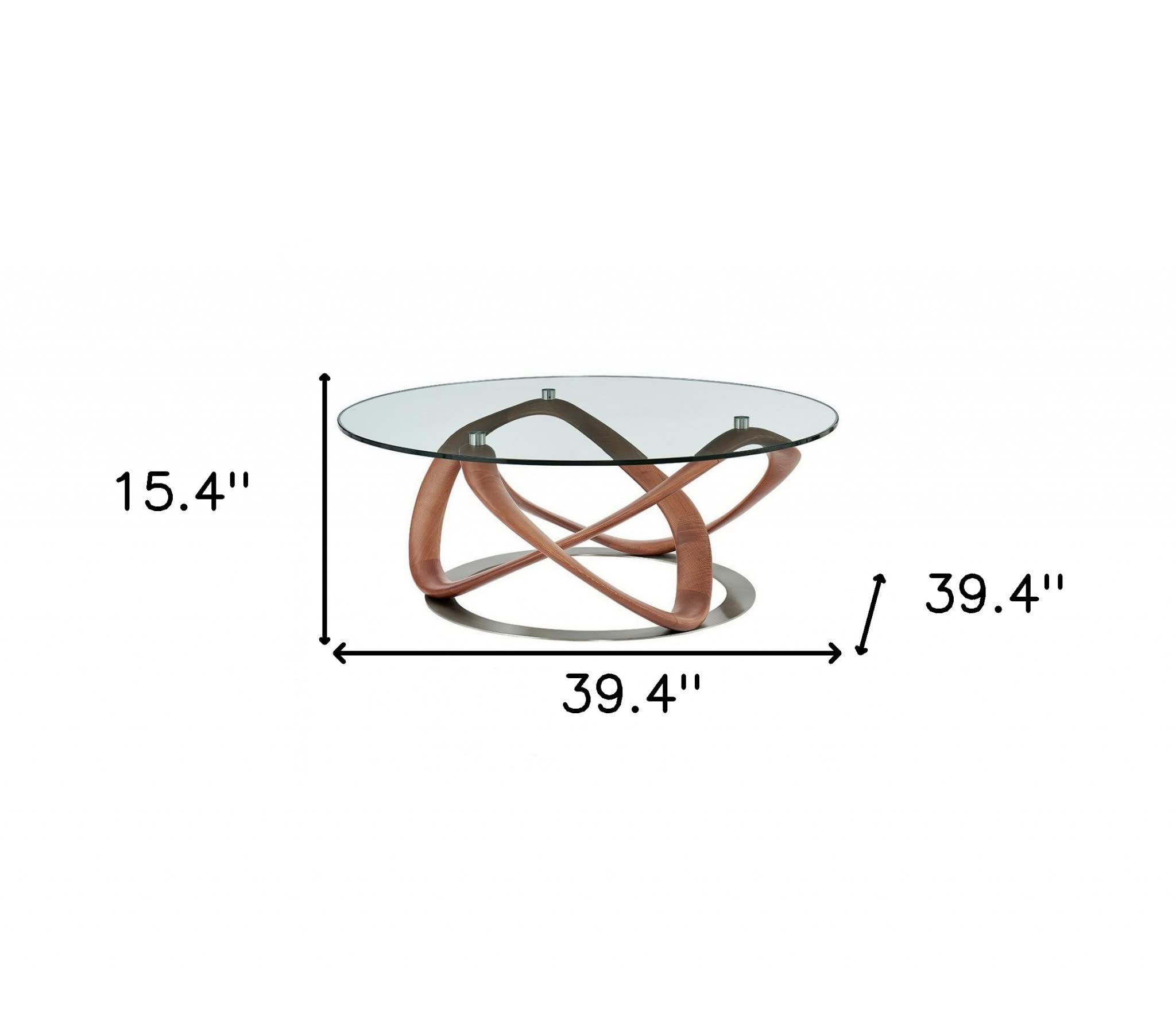HomeRoots Clear, Walnut 39' Walnut and Clear Glass Abstract Round Coffee Table