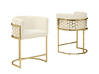 Best Quality Furniture Modern Barrel Counter Height Stools with Honeycomb Pattern, Teddy Fabric Upholstery - Cream, Gold Chrome Finish
