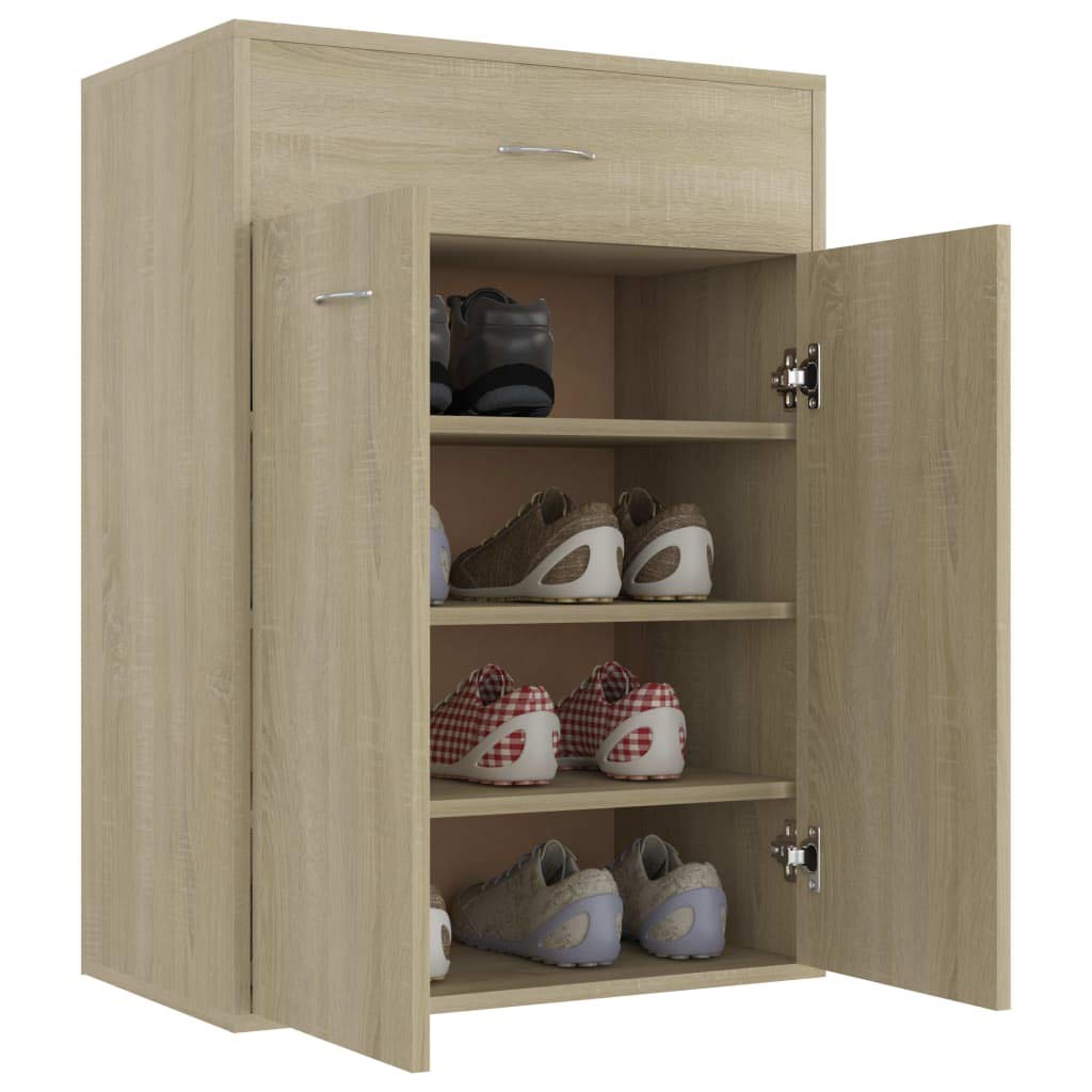 vidaXL Shoe Cabinet, 4-Tier Shoe Organizer with Doors and Drawer, Hall Cabinet, Hidden Shoe Storage for Entryway Closet Bedroom Dorm Room, Sonoma Oak