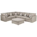 Lilola Home Amira Beige Fabric Reversible Modular Sectional Sofa with Ottoman and Pillows