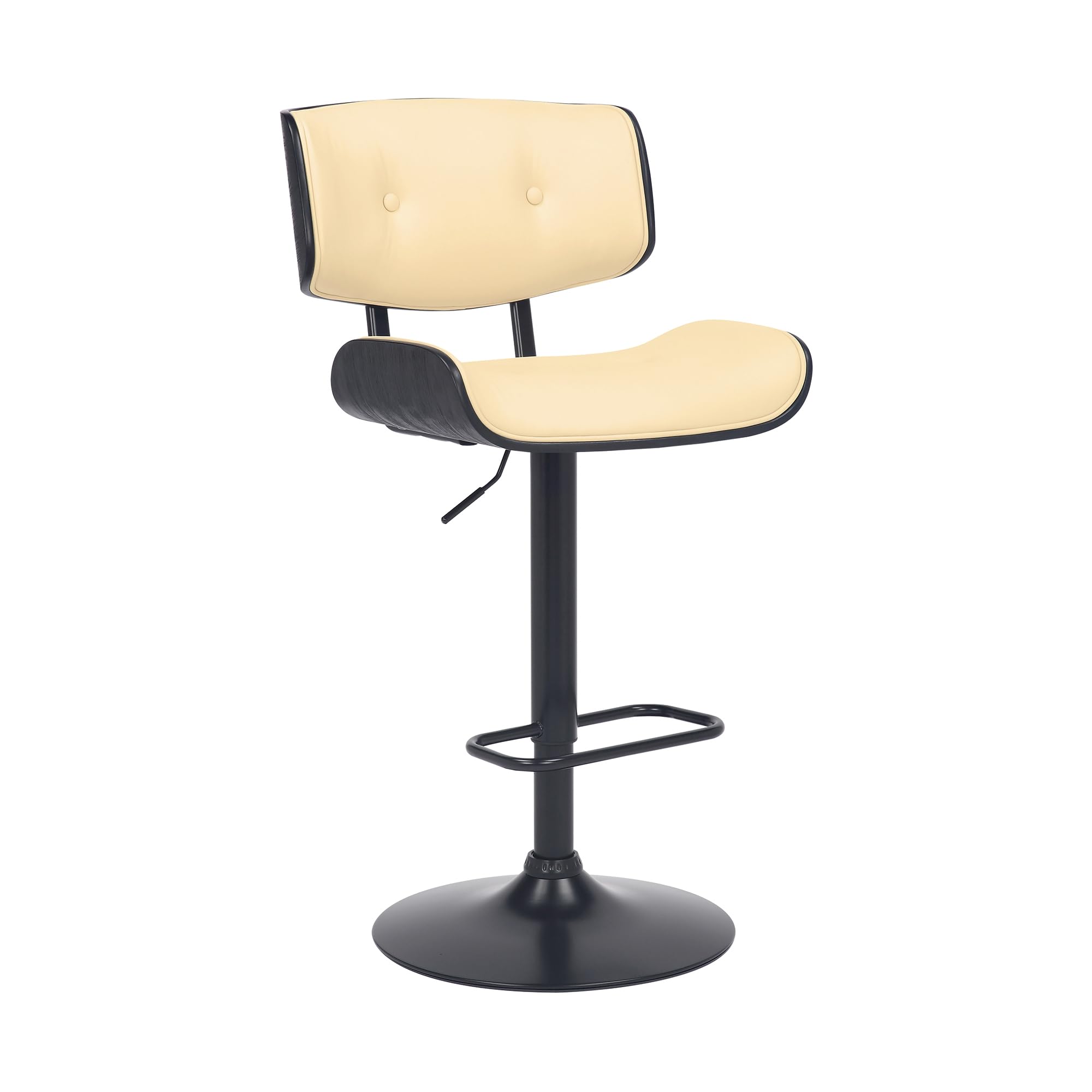 Armen Living Brooklyn Adjustable Swivel Cream Faux Leather and Black Wood Bar Stool with Black Base